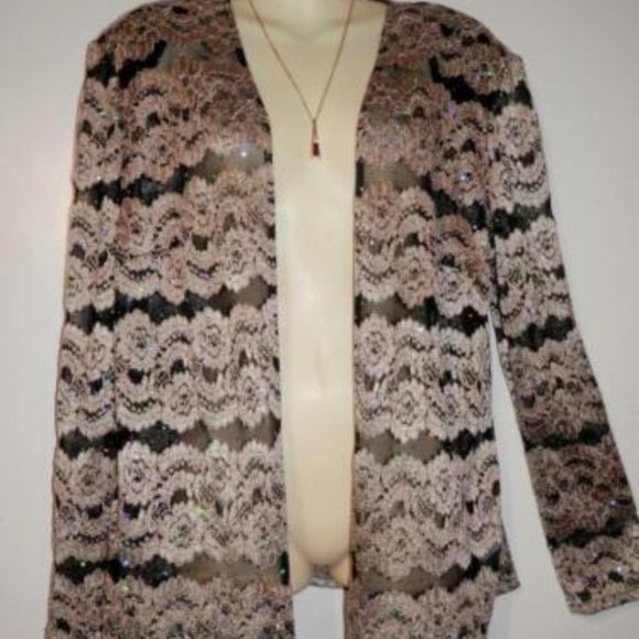 R&M Richards Womens Jacket 18 1X Metallic Gold Black Rhinestone Wedding D323 - Picture 1 of 4